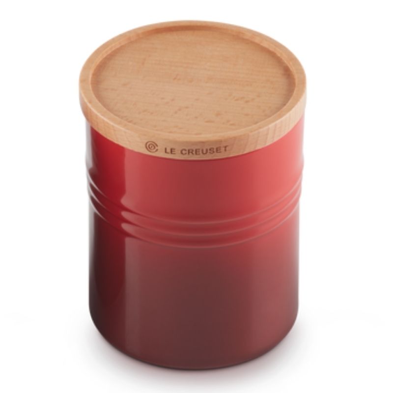 Le Creuset Stoneware Medium Storage Jar with Wooden Lid Cerise (2382849605690)