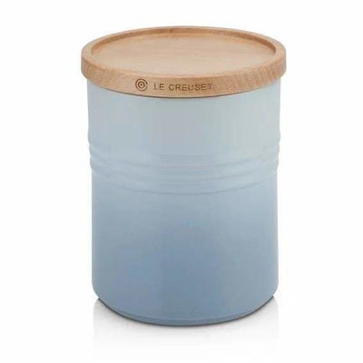 Le Creuset Stoneware Medium Storage Jar with Wooden Lid Coastal Blue - Art of Living Cookshop (2503514062906)