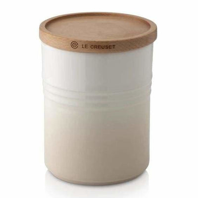 Le Creuset Stoneware Medium Storage Jar with Wooden Lid Meringue - Art of Living Cookshop (4385765228602)