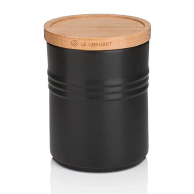 Le Creuset Stoneware Medium Storage Jar with Wooden Lid Satin Black - Art of Living Cookshop (2382850621498)