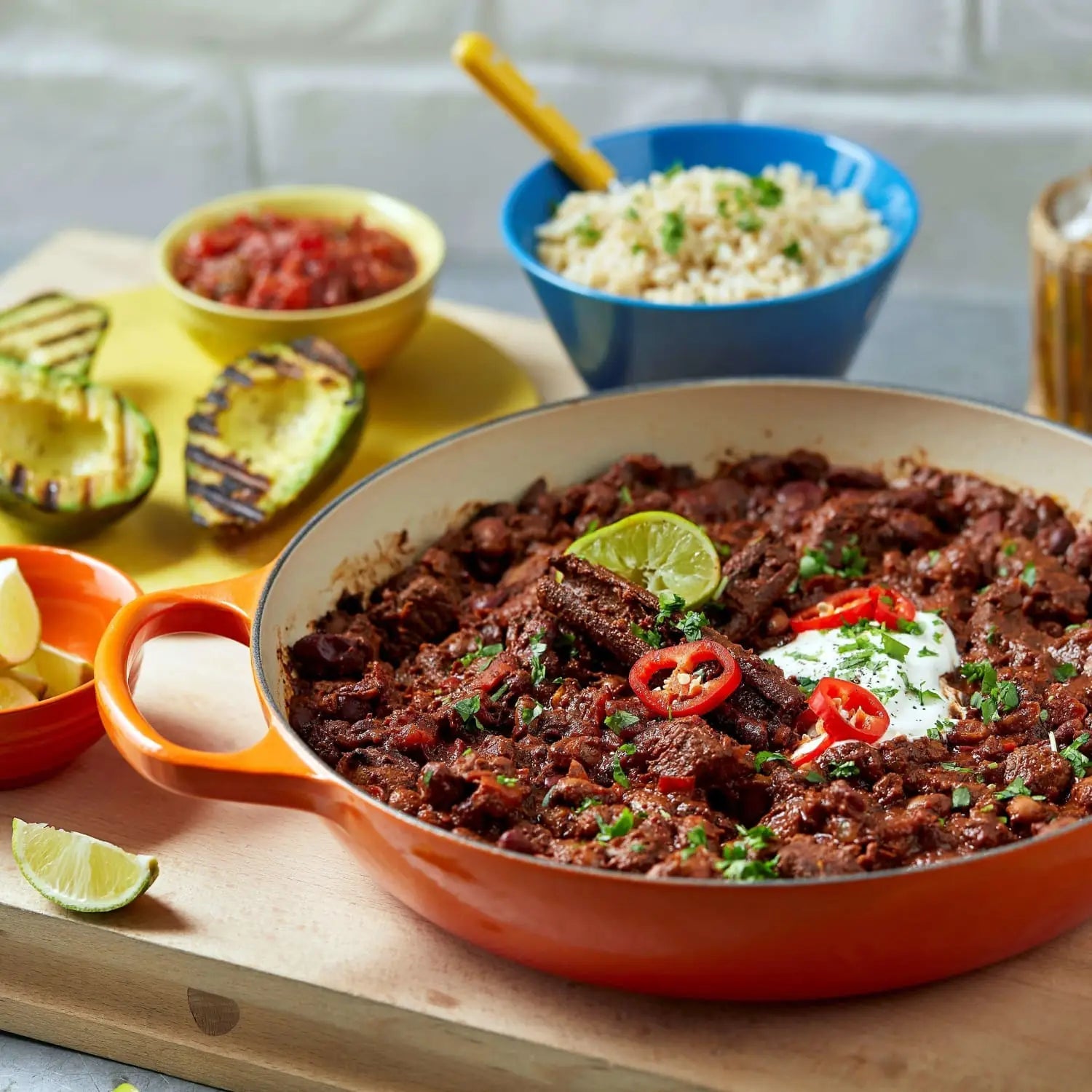 Beef Chuck Chilli with Grilled Avocado