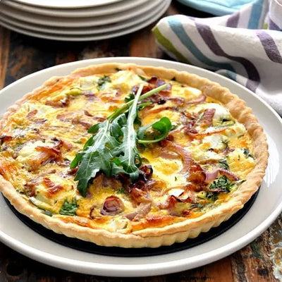 Cheese onion and spinach quiche