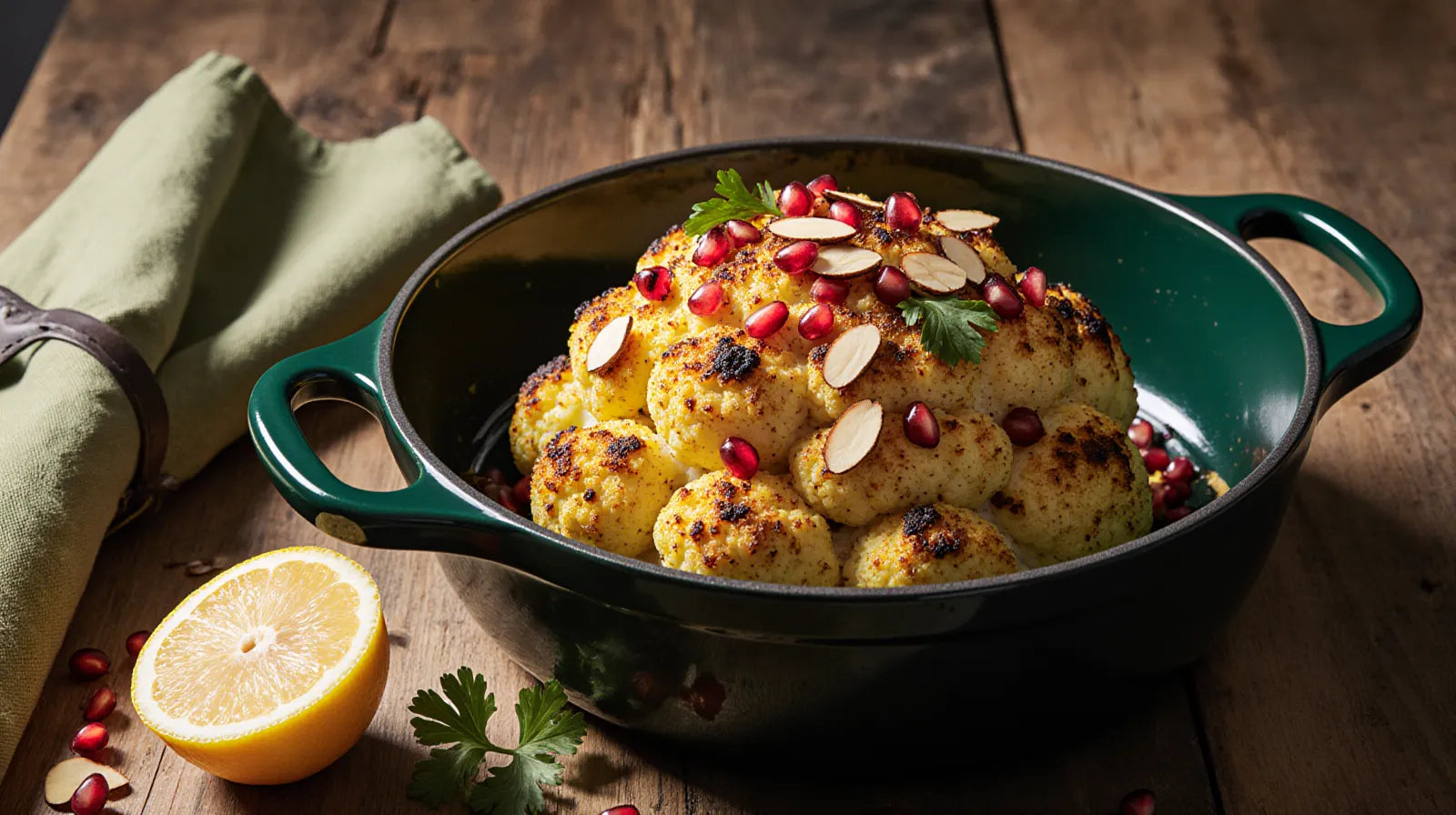 Whole Roasted Cauliflower with Saffron Butter and Almonds