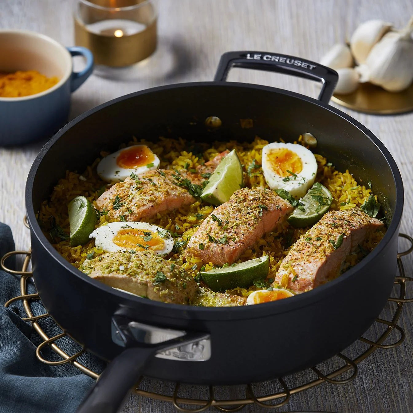 Spiced Kedgeree with Steamed Salmon Steaks