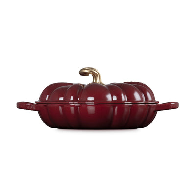 Le Creuset Cast Iron Signature Pumpkin Shallow Casserole Garnet 28cm with Gold Finish Handle