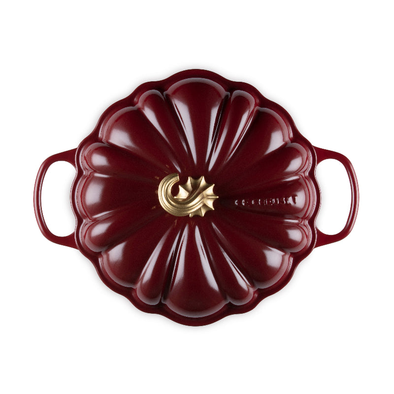 Le Creuset Cast Iron Signature Pumpkin Shallow Casserole Garnet 28cm with Gold Finish Handle