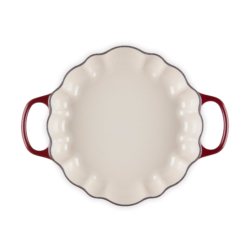 Le Creuset Cast Iron Signature Pumpkin Shallow Casserole Garnet 28cm with Gold Finish Handle