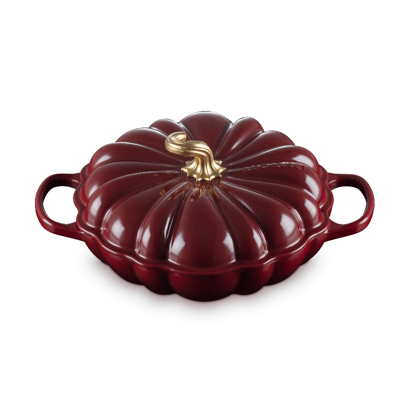 Le Creuset Cast Iron Signature Pumpkin Shallow Casserole Garnet 28cm with Gold Finish Handle