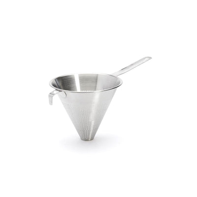 Metal funnel with handle on a white background