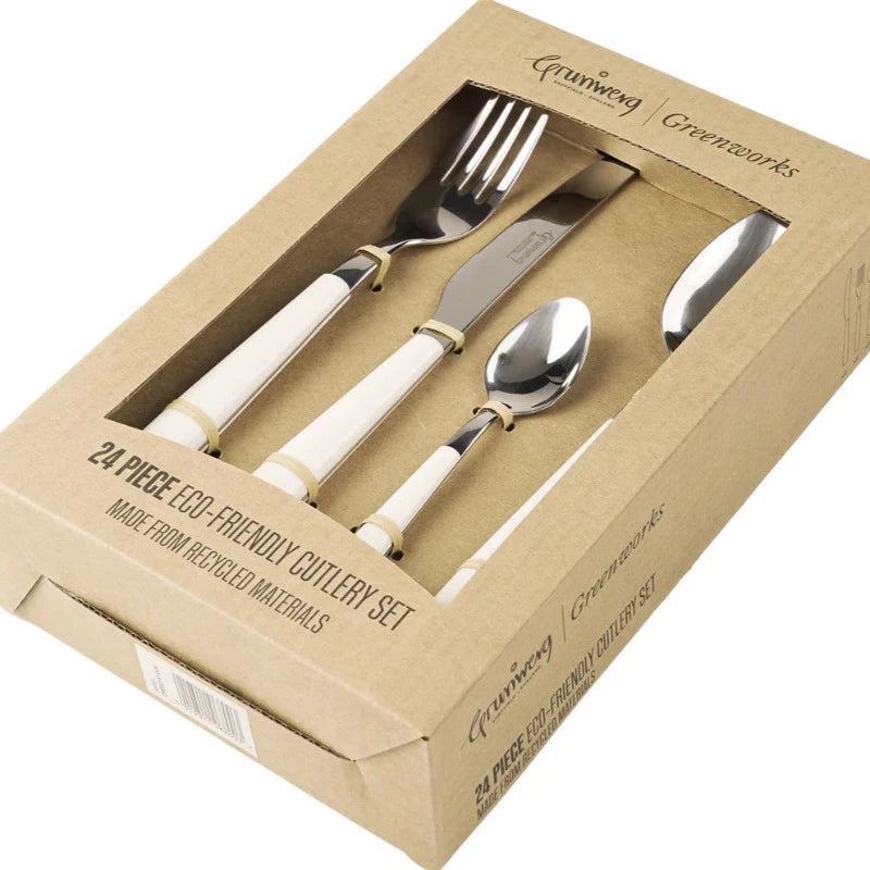 Grunwerg Greenwork Cutlery Set Sepia White (24 Piece) (7183440609338)