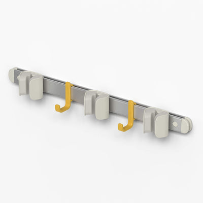 Metallic wall hook with yellow hooks on a white background