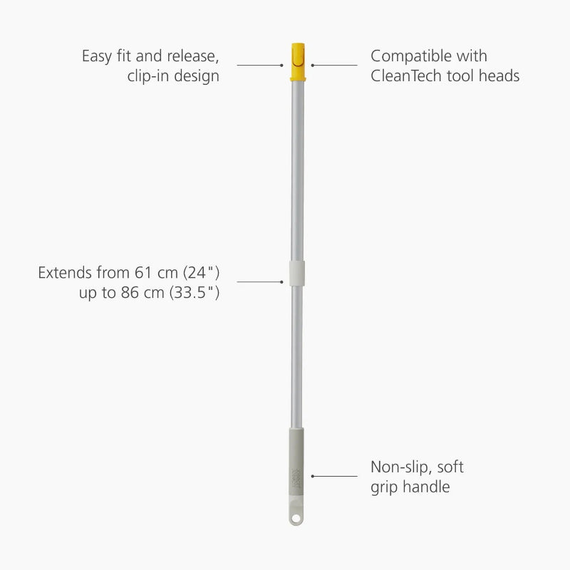 Extendable pole with features labelled on a white background