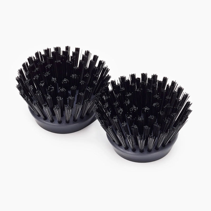 Two black bristle brushes on a white background