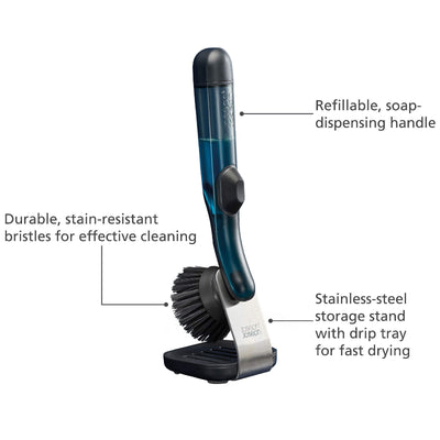 Cleaning brush with features highlighted on a white background