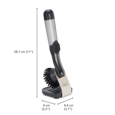 Bristle-free scrubber with measurements on a white background