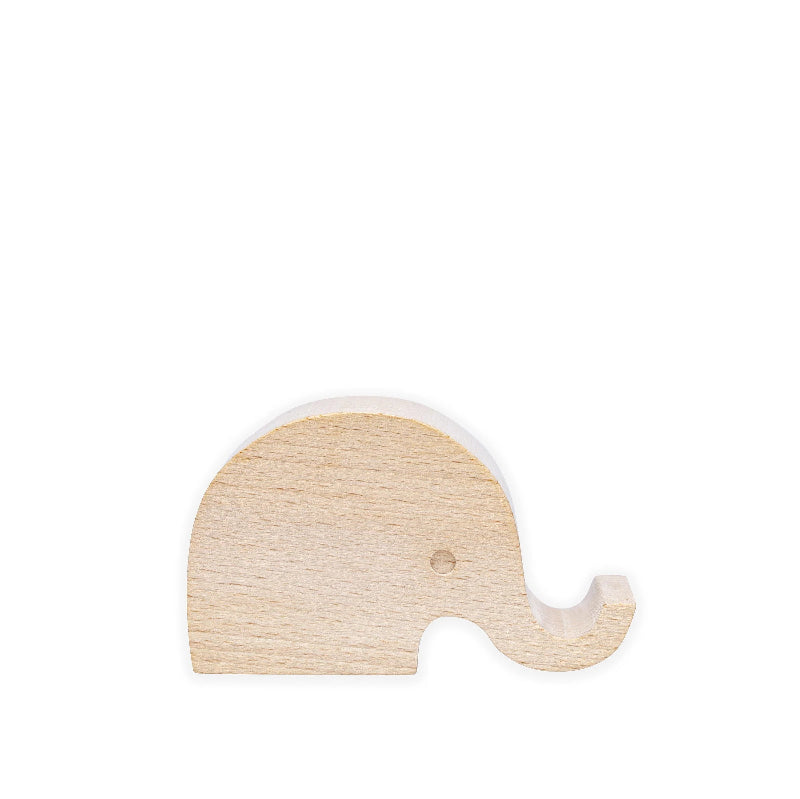 Wooden elephant-shaped object on a white background