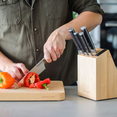 KitchenAid Gourmet 5-Piece Japanese Steel Knife Set with Sharpener and Birchwood Block (7142923927610)