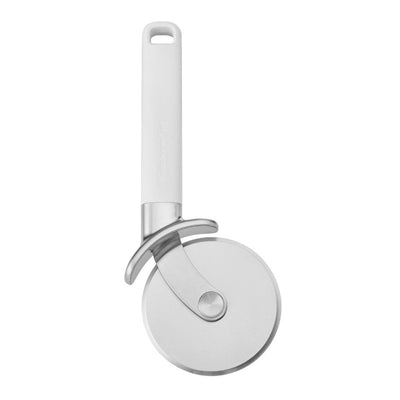 Pizza cutter with white handle on a white background