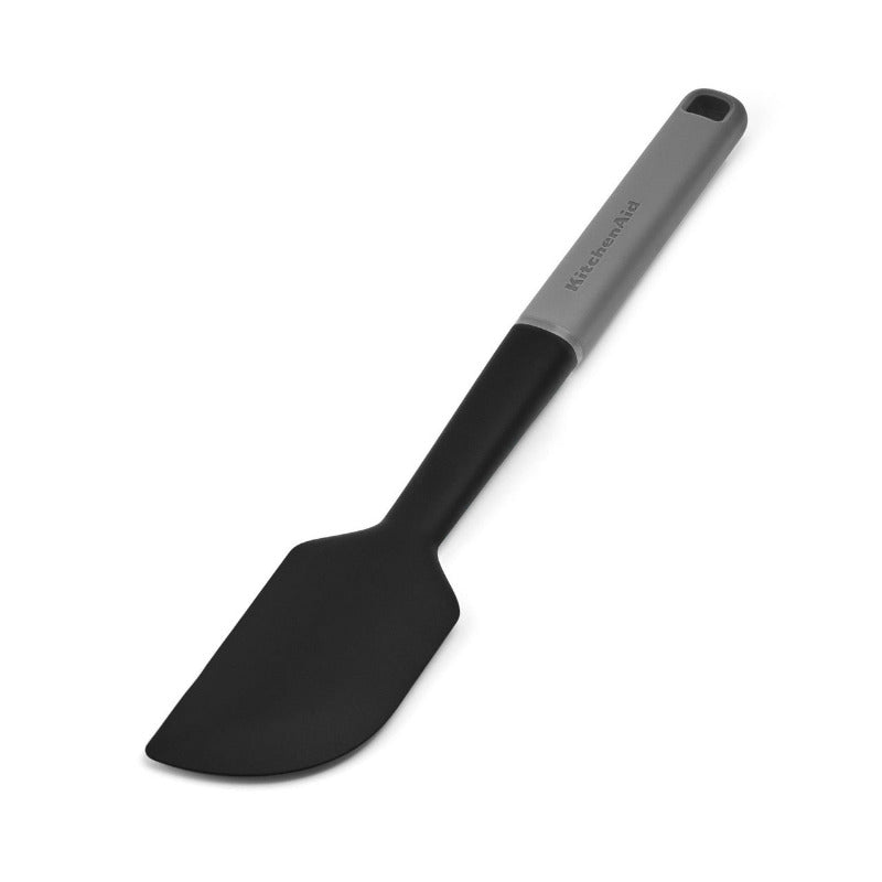 Black spatula with gray handle on a white background