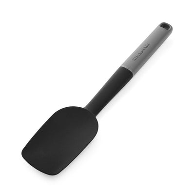 Black spatula with gray handle on a white background