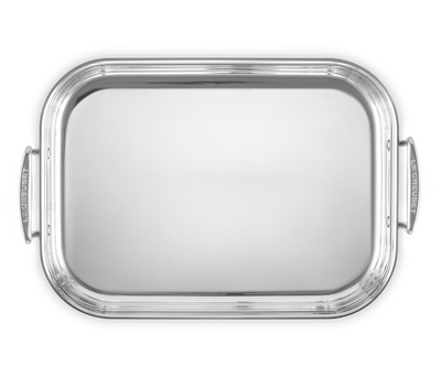 Silver tray with handles on a white background