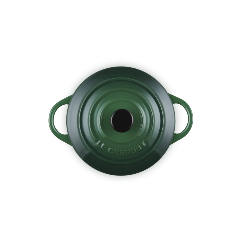 Green cast iron cookware pot on a white background