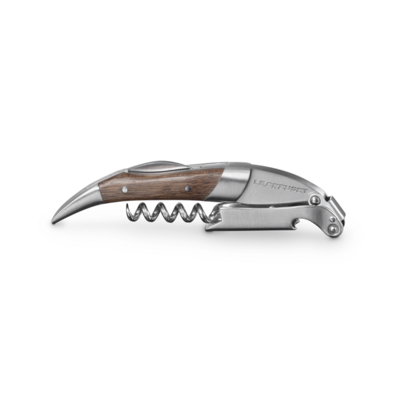 Corkscrew with wooden handle on a white background