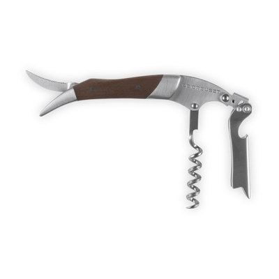 Wine opener with wooden handle on a white background