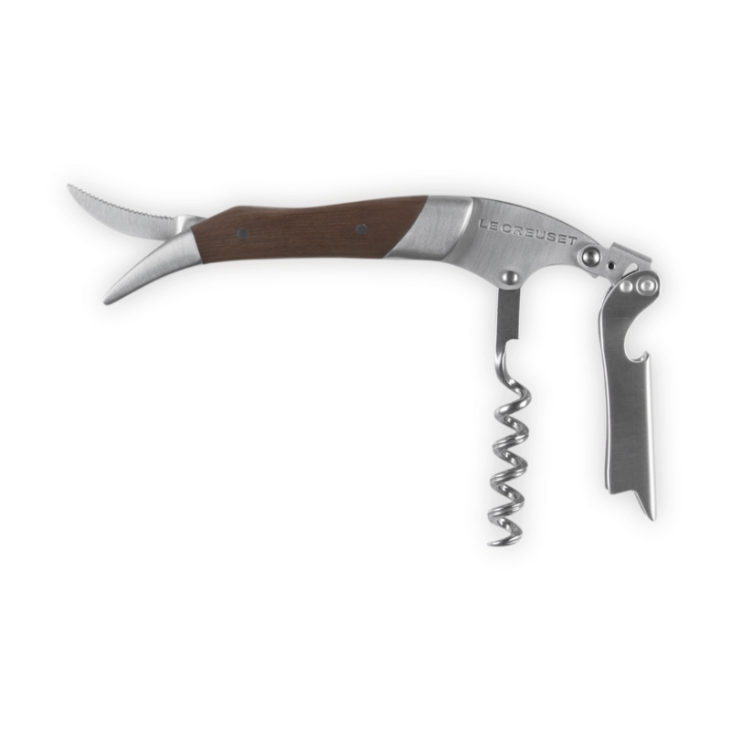 Wine opener with wooden handle on a white background