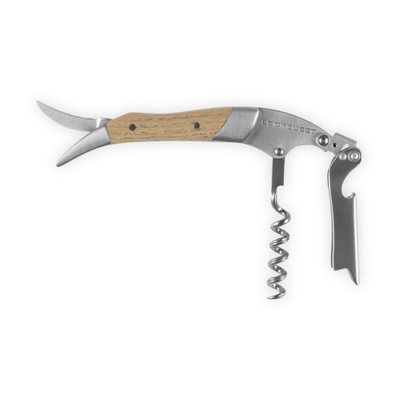 Wine opener with wooden handle on a white background