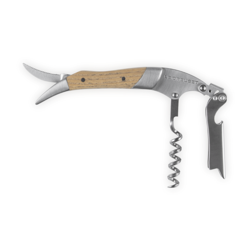 Wine opener with wooden handle on a white background