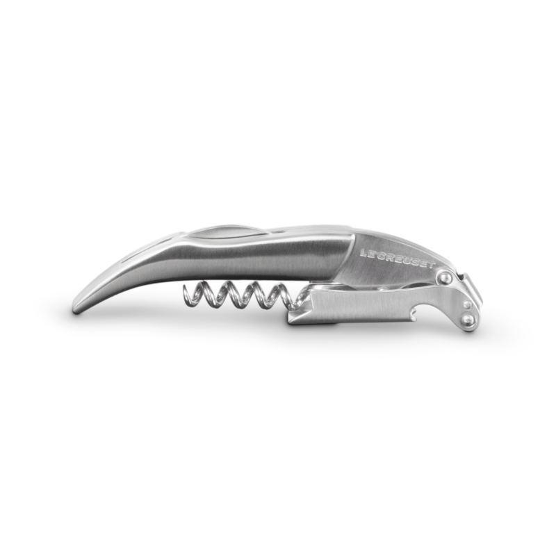 Silver corkscrew on a white background