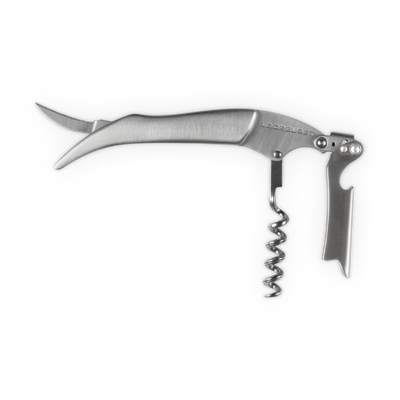 Silver corkscrew on a white background