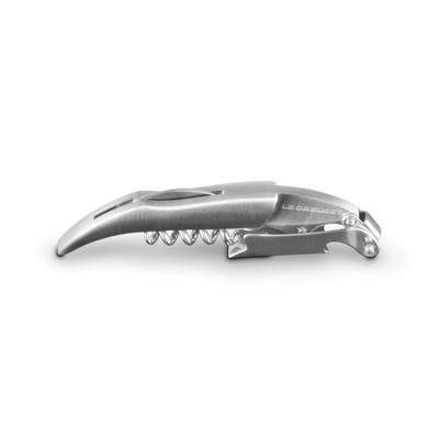 Silver corkscrew on a white background