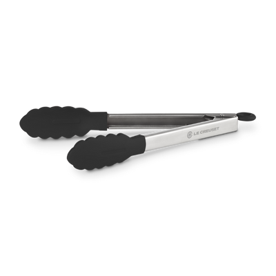 Black-handled tongs on a white background