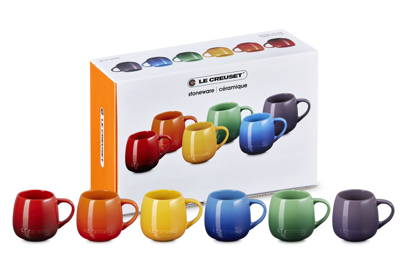 Le Creuset Stoneware Rainbow Set of 6 Coupe Mugs 320ml