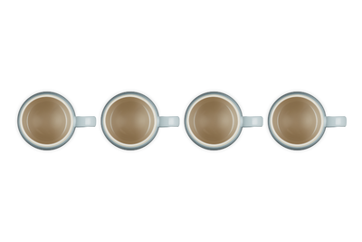 Four ceramic mugs with a beige interior on a white background