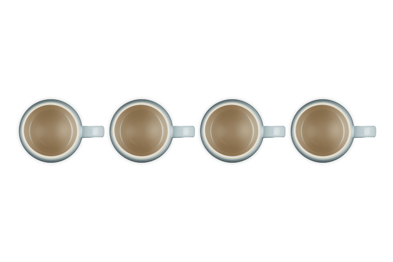 Four ceramic mugs with a beige interior on a white background