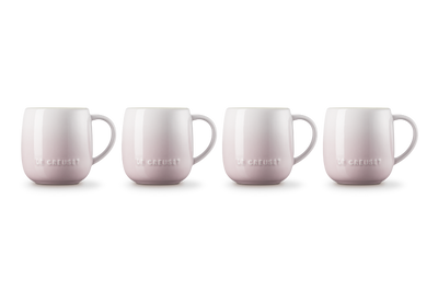 Four pink mugs with 'Espresso' text on a white background