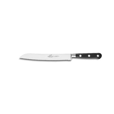 Serrated bread knife on a white background