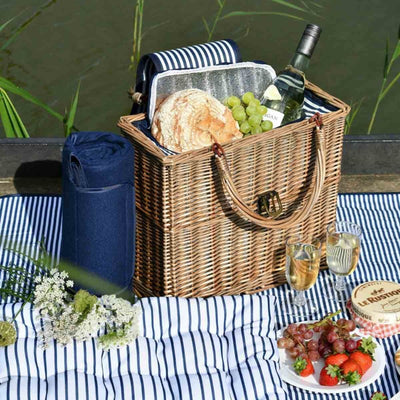 Navigate Three Rivers Insulated Picnic Basket with Rug Blue/White Stripe (6789023825978)