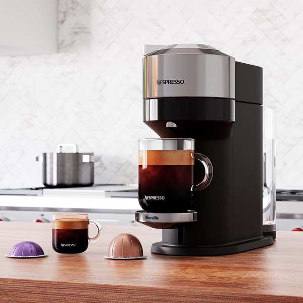 Nespresso Vertuo Next Coffee and Espresso Machine by Breville with Milk Frother, 1.1 liters, Cherry Nespresso Vertuo Next Chrome + Milk