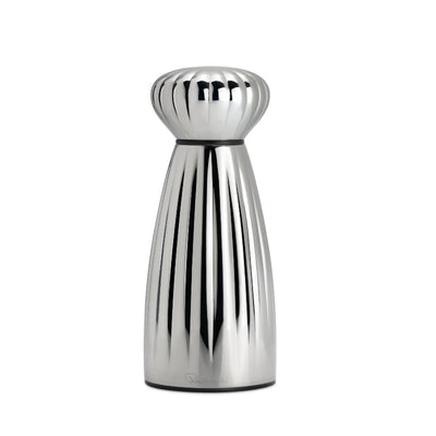 Silver pepper grinder on a white background
