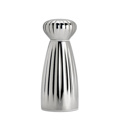 Silver pepper grinder on a white background