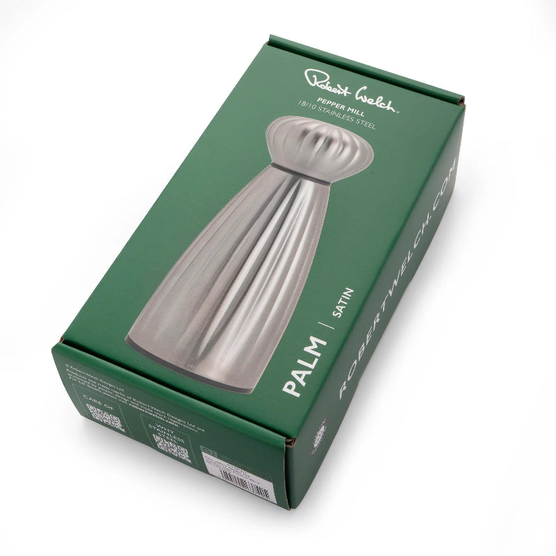 Green packaging box for a silver pepper mill with &
