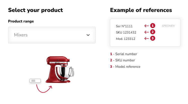 Location of serial number on KitchenAid mixer base