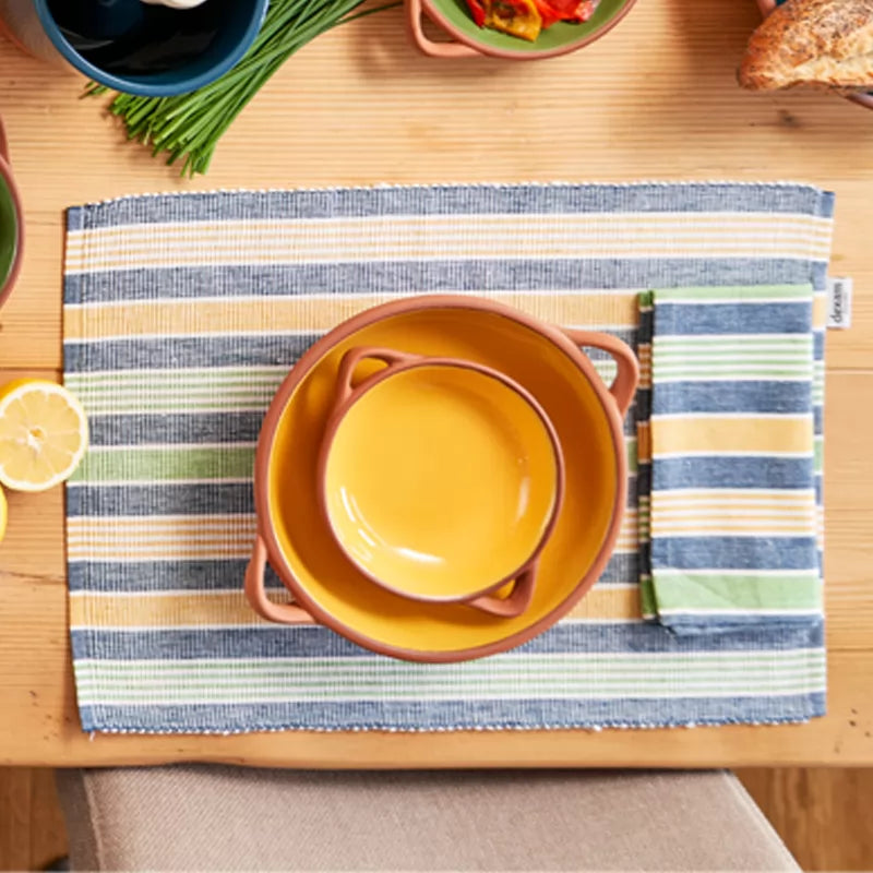 Sintra Striped Napkin & Placemat Set Blue Cotton (182121) (7135055413306)