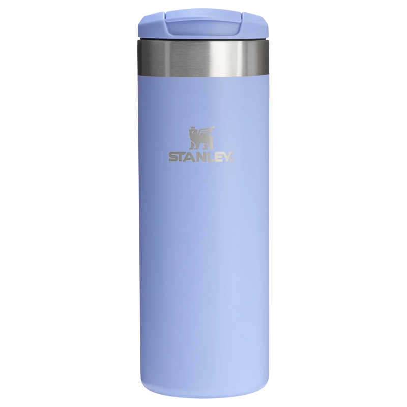 Light blue Stanley tumbler on a white background
