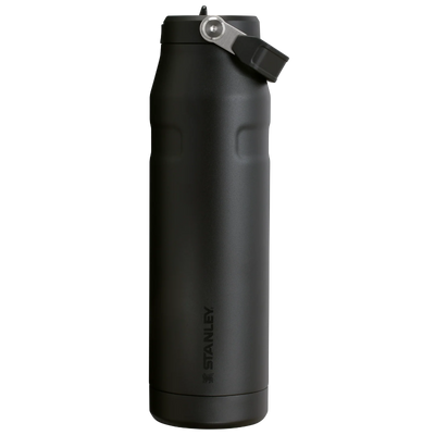 Black Stanley water bottle on a white background