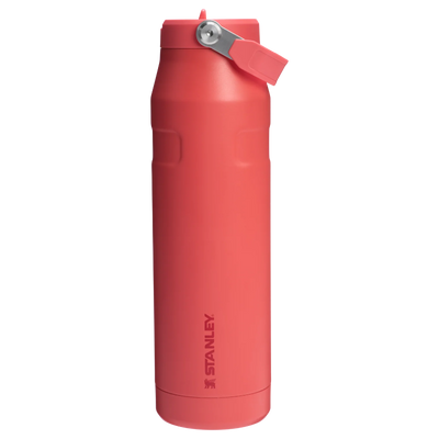 Red Stanley water bottle on a white background